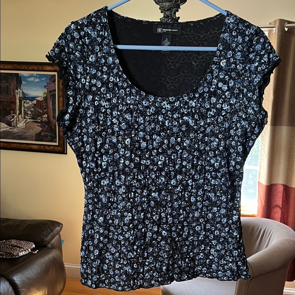 INC International Concepts Black and Blue Floral Blouse